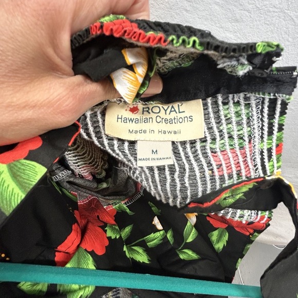 Royal Hawaiian Creations Vintage Black Red Floral Dress MED Sweetheart Neckline - Picture 9 of 14